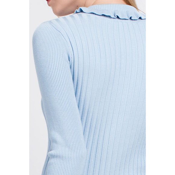 Women's Casual Ruffled Ribbed Turtle Neck Long Sleeve Sweater - Picture 8 of 8